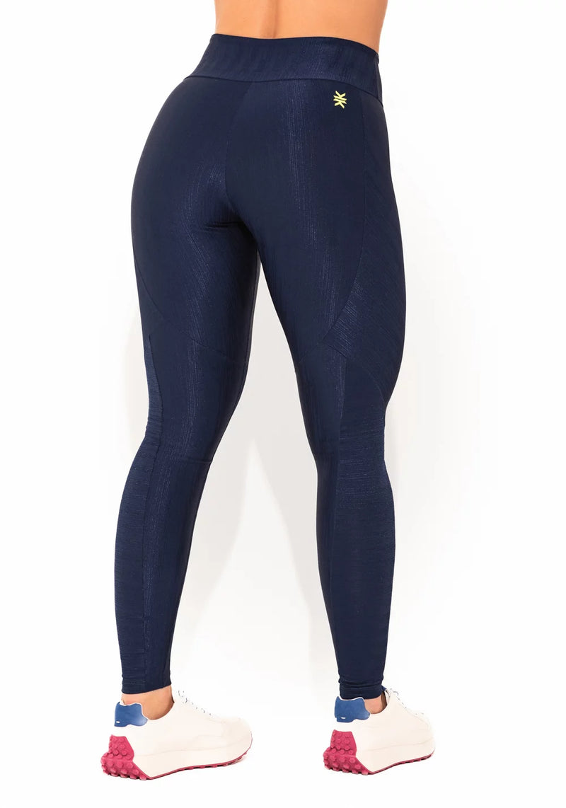 LEGGING FITNESS FEMININA MARINHO TEXTURIZADA COM RECORTES ELEGANCE