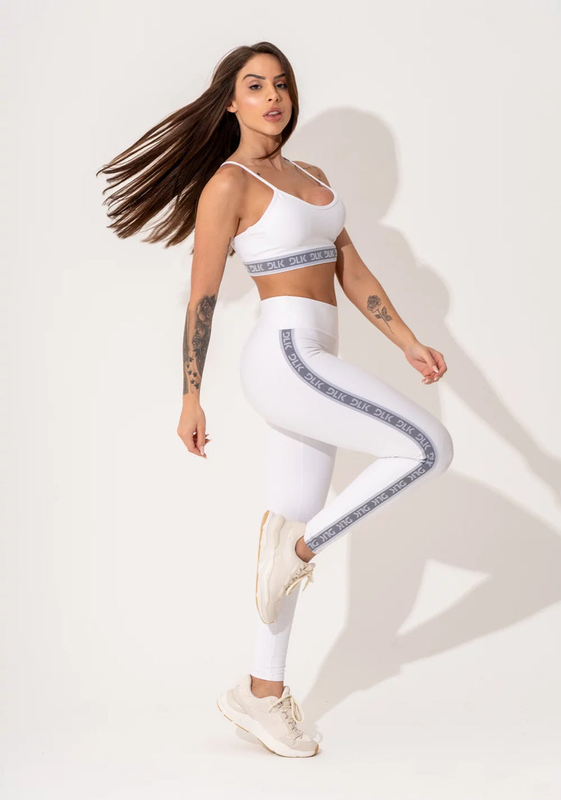 LEGGING FITNESS FEMININA BRANCO COM ELÁSTICO LATERAL CANELADO INTENSE