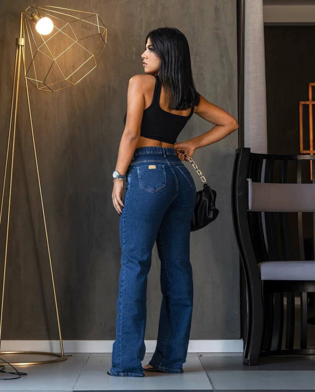 CALÇA JEANS WIDE LEG BÁSICA COM ELASTANO